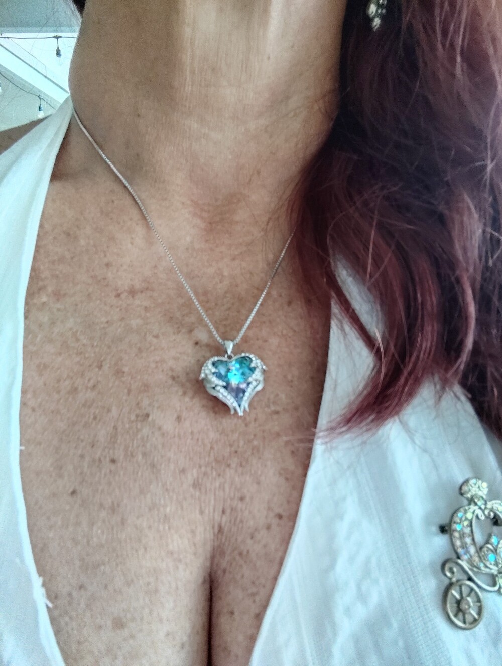 925 Sterling Silver Rainbow Crystal Heart Angel Wing Pendant Necklace